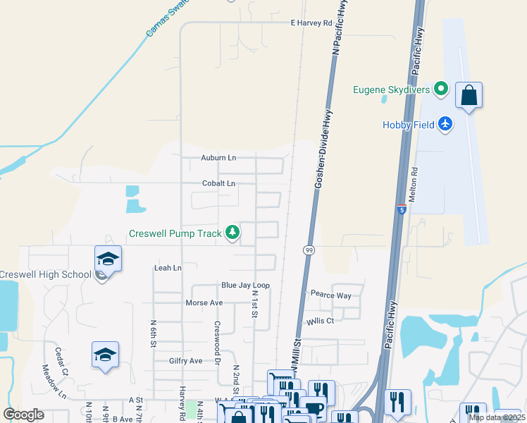 map of restaurants, bars, coffee shops, grocery stores, and more near 96 Honer Loop in Creswell