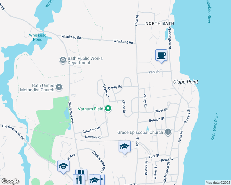 map of restaurants, bars, coffee shops, grocery stores, and more near 17 Bowman Street in Bath