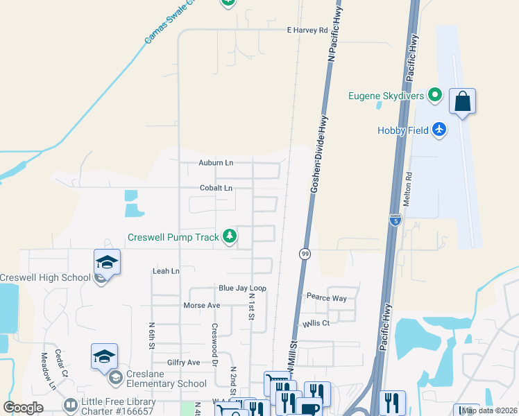 map of restaurants, bars, coffee shops, grocery stores, and more near 28 Sandalwood Loop in Creswell