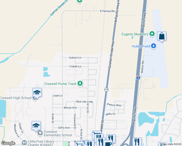 map of restaurants, bars, coffee shops, grocery stores, and more near 28 Sandalwood Loop in Creswell