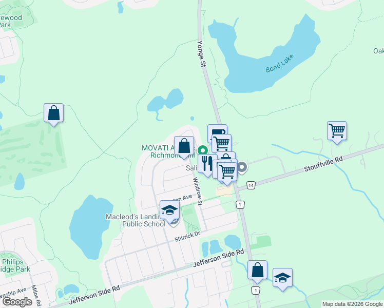 map of restaurants, bars, coffee shops, grocery stores, and more near 7 Vandervoort Drive in Richmond Hill