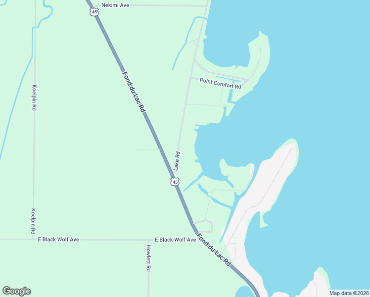 map of restaurants, bars, coffee shops, grocery stores, and more near 5890 Lake Road in Oshkosh