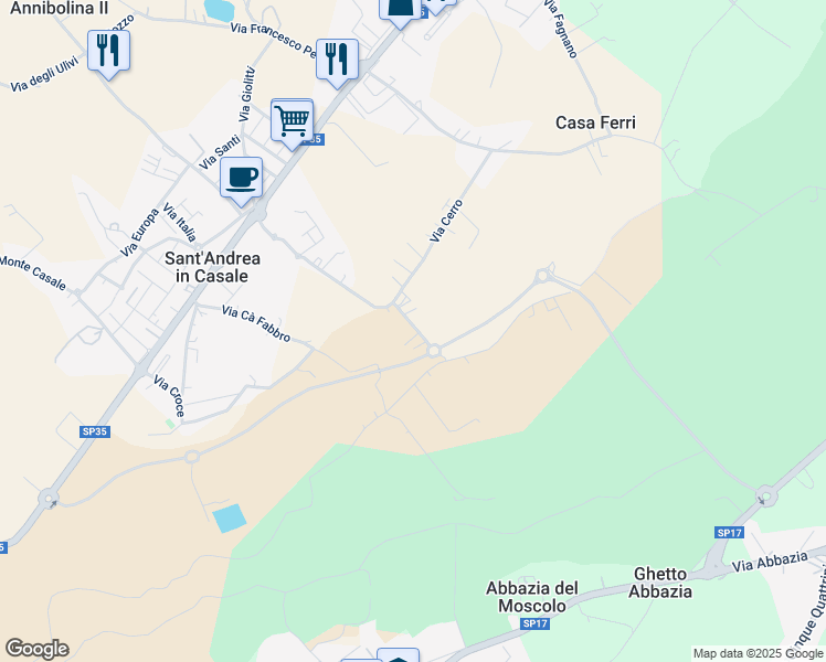 map of restaurants, bars, coffee shops, grocery stores, and more near 2 Via Maggio in Provincia di Rimini