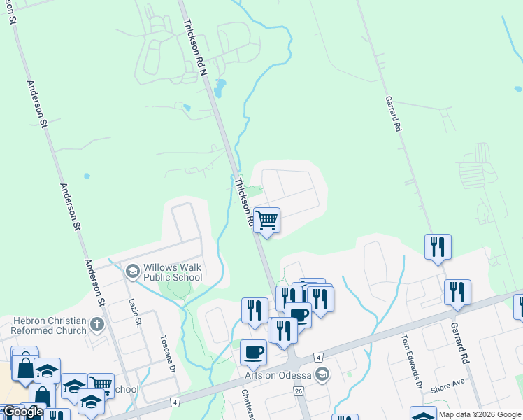 map of restaurants, bars, coffee shops, grocery stores, and more near 7 Glengowan Street in Whitby
