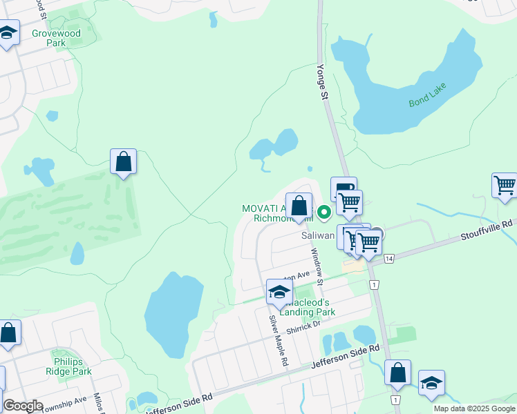map of restaurants, bars, coffee shops, grocery stores, and more near 22 Miles Hill Crescent in Richmond Hill