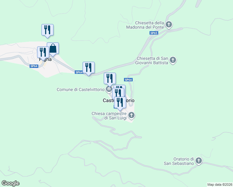 map of restaurants, bars, coffee shops, grocery stores, and more near 16 Via Piecastello in Castel Vittorio