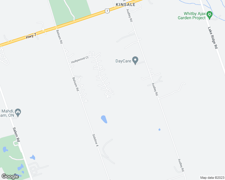 map of restaurants, bars, coffee shops, grocery stores, and more near 3325 Hollywood Court in Pickering