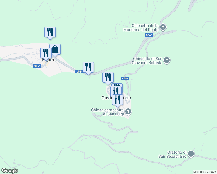 map of restaurants, bars, coffee shops, grocery stores, and more near 16 Via Piè Castello in Castel Vittorio