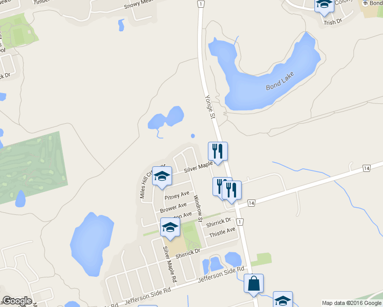 map of restaurants, bars, coffee shops, grocery stores, and more near 12 Parsell Street in Richmond Hill