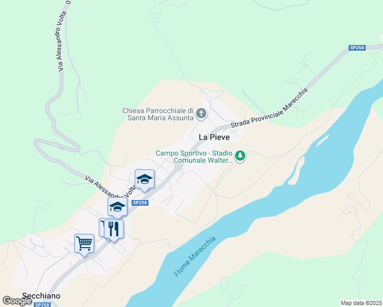 map of restaurants, bars, coffee shops, grocery stores, and more near 57 Via Romagna in La Pieve