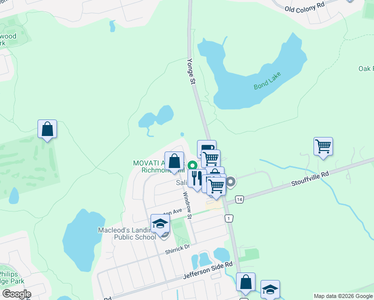 map of restaurants, bars, coffee shops, grocery stores, and more near 23 Vandervoort Drive in Richmond Hill