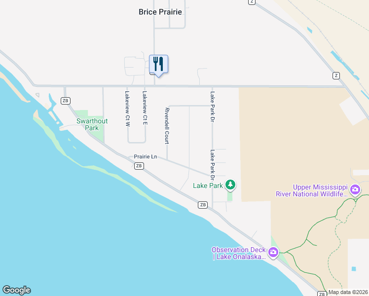 map of restaurants, bars, coffee shops, grocery stores, and more near N5791 Huntington Court in Onalaska