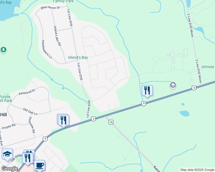map of restaurants, bars, coffee shops, grocery stores, and more near 53 Anderson Avenue in Orangeville