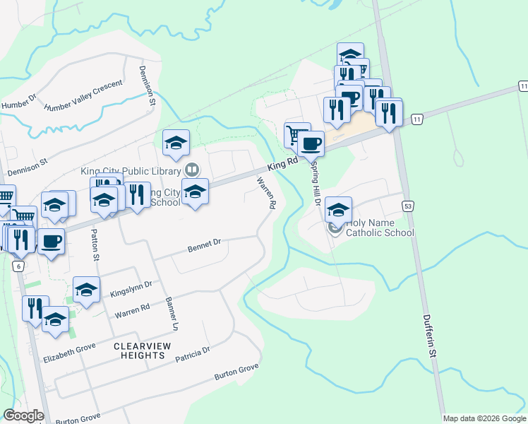 map of restaurants, bars, coffee shops, grocery stores, and more near in King City