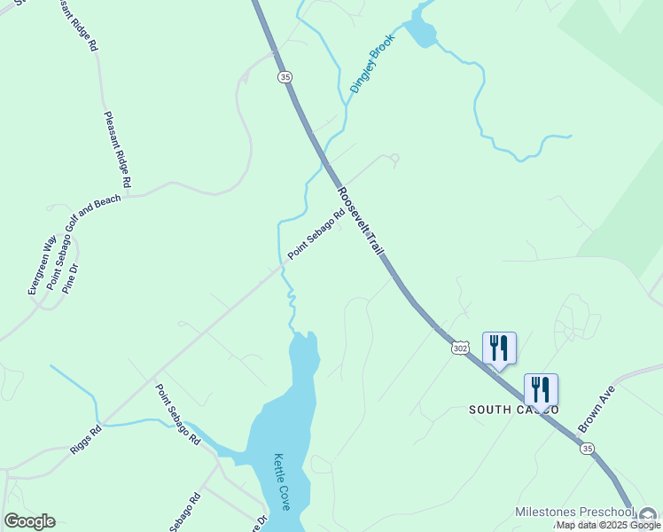 map of restaurants, bars, coffee shops, grocery stores, and more near 434 Roosevelt Trail in Casco