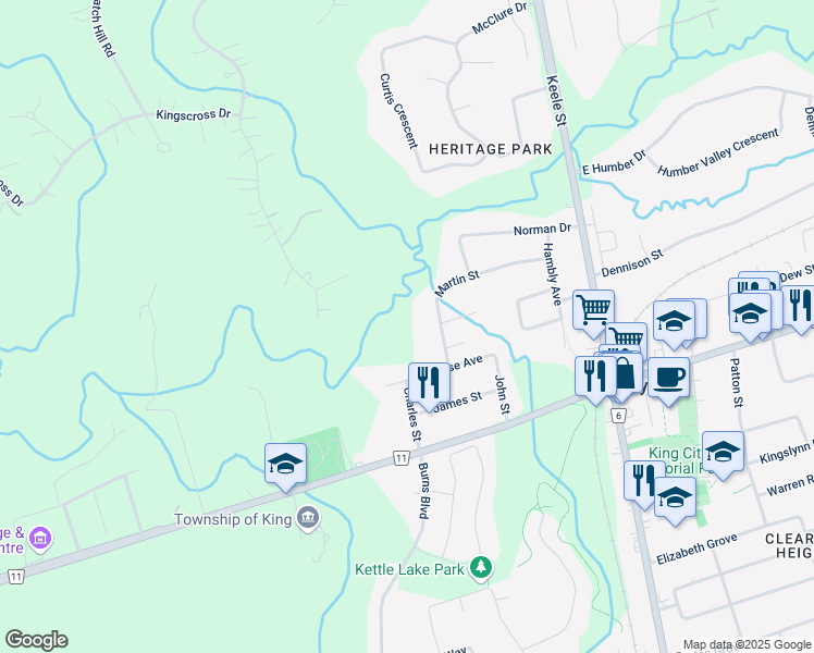 map of restaurants, bars, coffee shops, grocery stores, and more near 178 Martin Street in King City