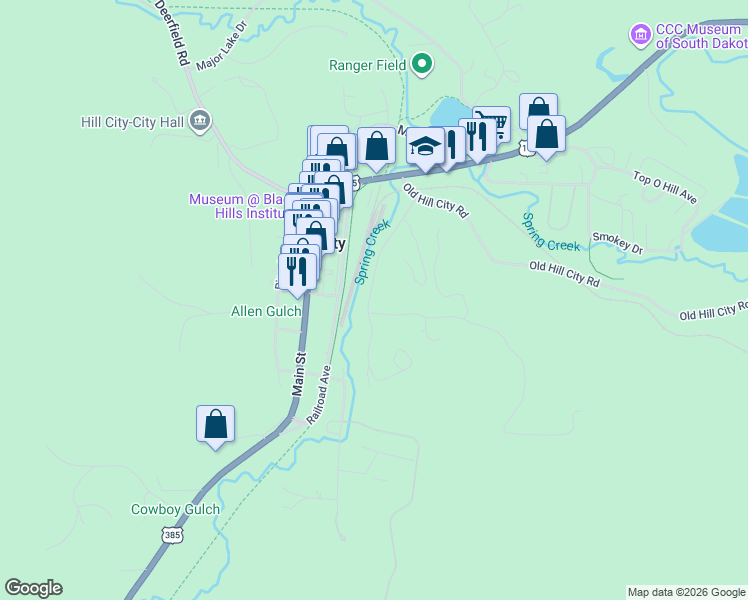 map of restaurants, bars, coffee shops, grocery stores, and more near 359 Pine Mountain Ave in Hill City