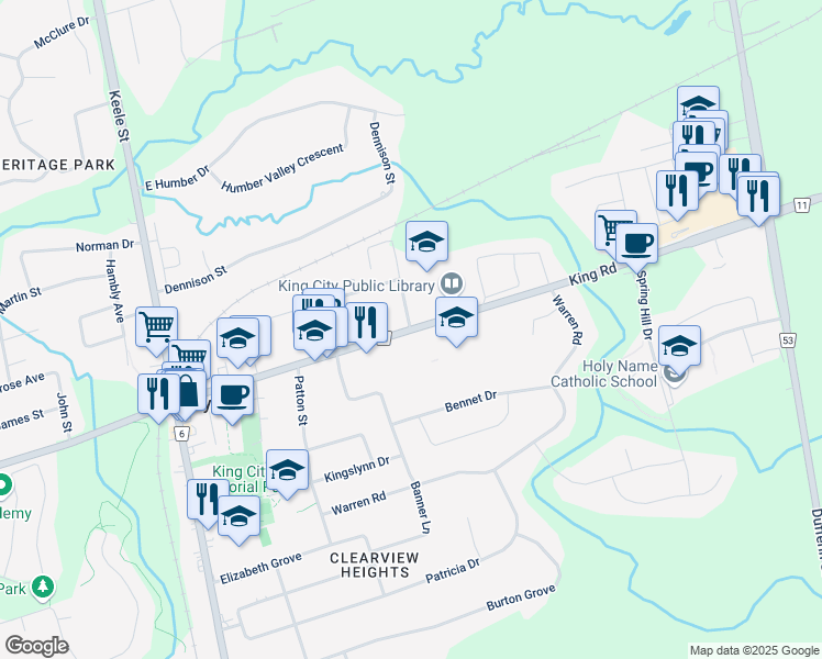 map of restaurants, bars, coffee shops, grocery stores, and more near in King City