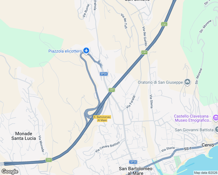 map of restaurants, bars, coffee shops, grocery stores, and more near 32 Via Pairola in San Bartolomeo al Mare