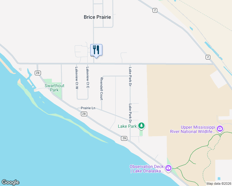 map of restaurants, bars, coffee shops, grocery stores, and more near N5791 Huntington Court in Onalaska