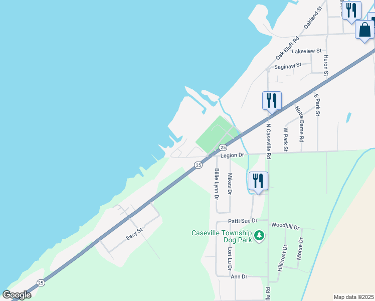 map of restaurants, bars, coffee shops, grocery stores, and more near 7228 Nancy Street in Caseville
