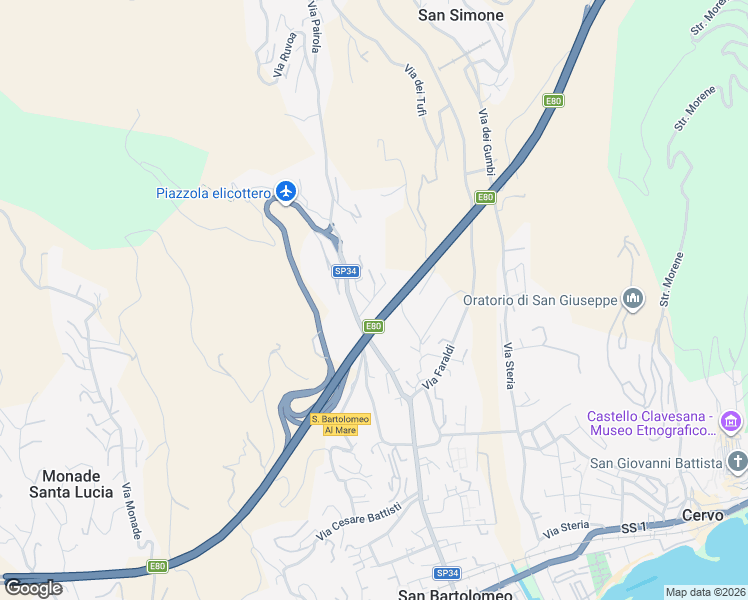 map of restaurants, bars, coffee shops, grocery stores, and more near 32 Via Pairola in San Bartolomeo al Mare