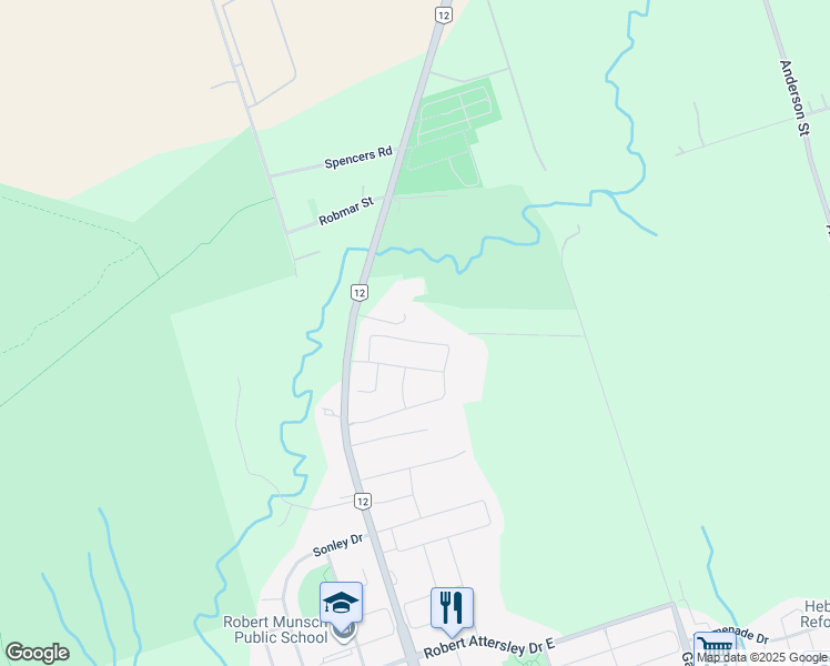 map of restaurants, bars, coffee shops, grocery stores, and more near 38 Florence Drive in Whitby