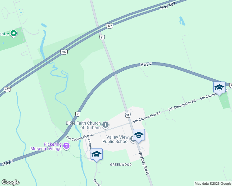 map of restaurants, bars, coffee shops, grocery stores, and more near 3680 Westney Road in Pickering