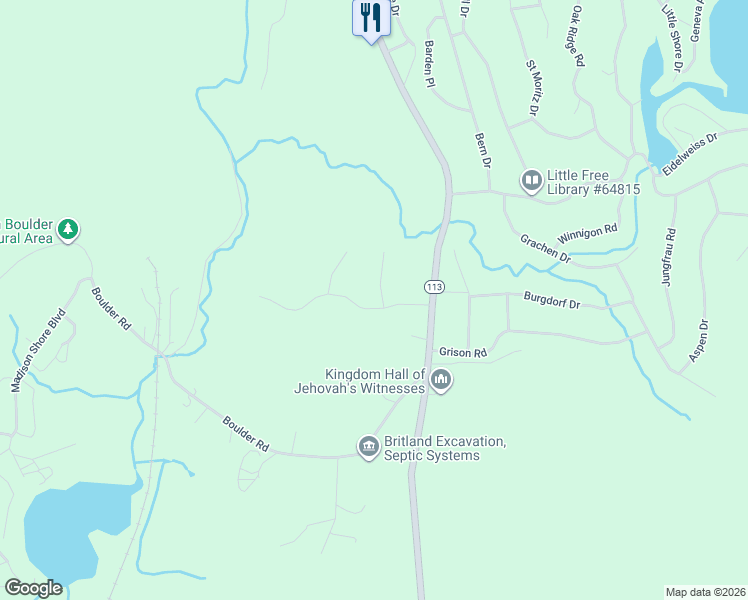 map of restaurants, bars, coffee shops, grocery stores, and more near 15 Pebblebrook Lane in Madison