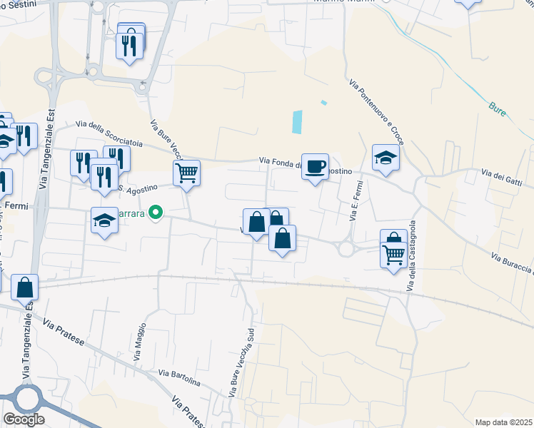 map of restaurants, bars, coffee shops, grocery stores, and more near 10 Via Raffaele Lambruschini in Pistoia