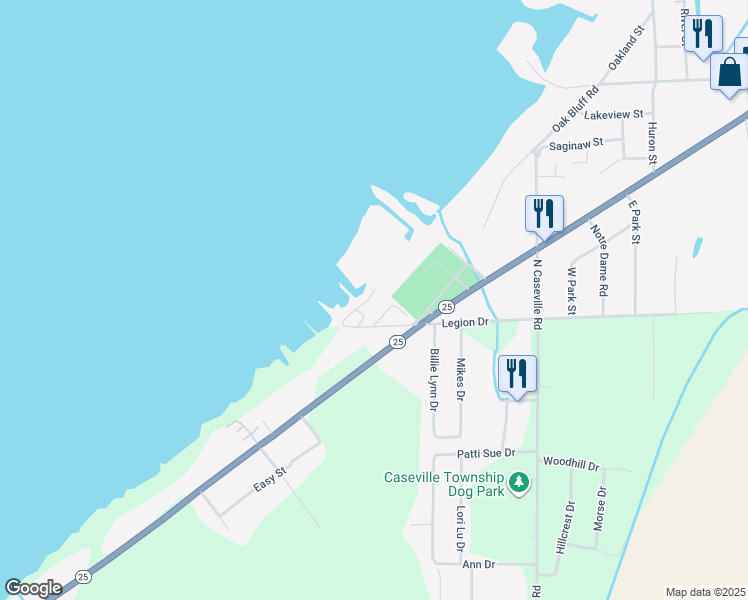 map of restaurants, bars, coffee shops, grocery stores, and more near 7228 Nancy Street in Caseville