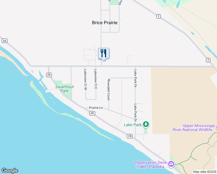 map of restaurants, bars, coffee shops, grocery stores, and more near W7831 County Road ZN in Onalaska