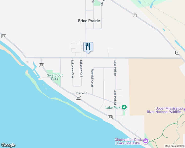 map of restaurants, bars, coffee shops, grocery stores, and more near W7831 County Road ZN in Onalaska