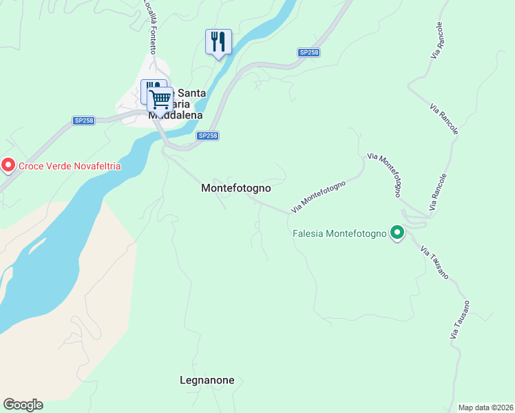 map of restaurants, bars, coffee shops, grocery stores, and more near 1A Via Montefotogno in Montefotogno