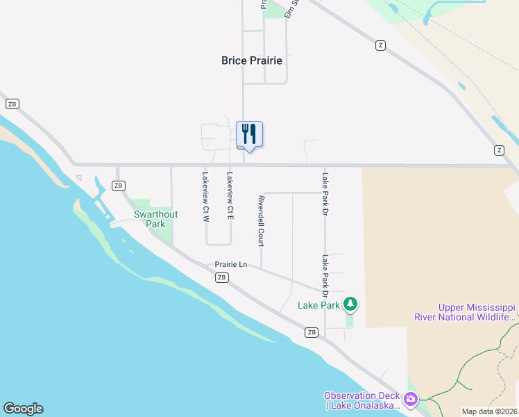 map of restaurants, bars, coffee shops, grocery stores, and more near W7831 County Road ZN in Onalaska