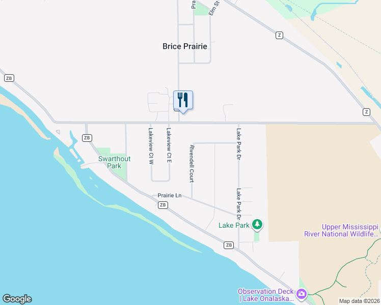 map of restaurants, bars, coffee shops, grocery stores, and more near W7831 County Road ZN in Onalaska