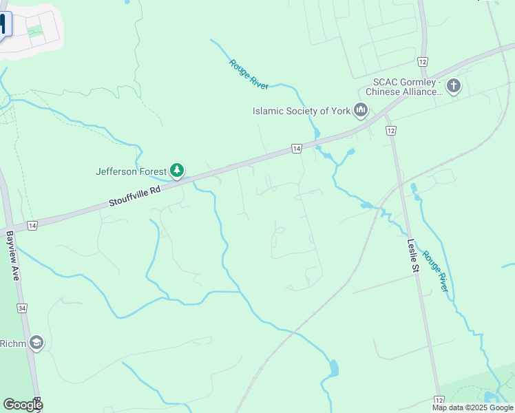 map of restaurants, bars, coffee shops, grocery stores, and more near 15 Deer Run Court in Richmond Hill