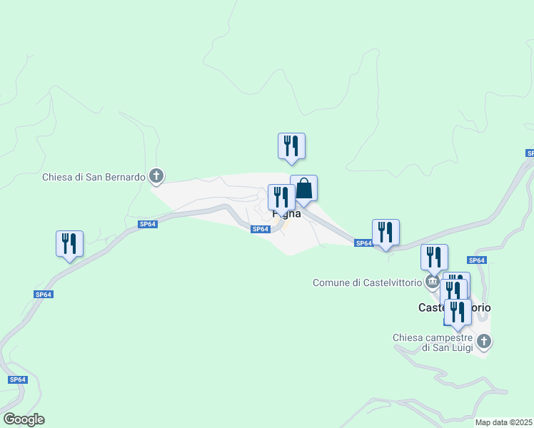 map of restaurants, bars, coffee shops, grocery stores, and more near 1 Via Piazza in Pigna