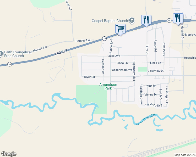 map of restaurants, bars, coffee shops, grocery stores, and more near 1141 Evenson Court in Sparta