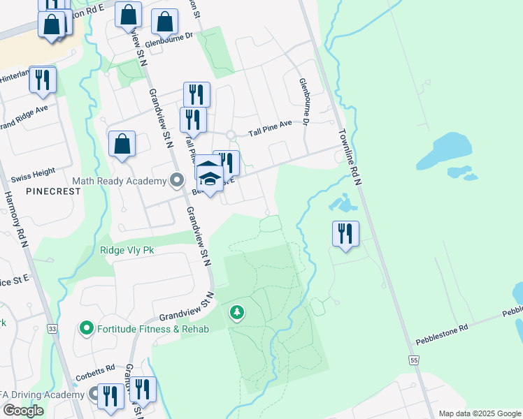 map of restaurants, bars, coffee shops, grocery stores, and more near 1046 Pondview Court in Oshawa