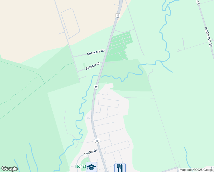 map of restaurants, bars, coffee shops, grocery stores, and more near 38 Florence Drive in Whitby