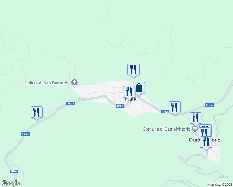 map of restaurants, bars, coffee shops, grocery stores, and more near 39 Via Fossarei in Pigna