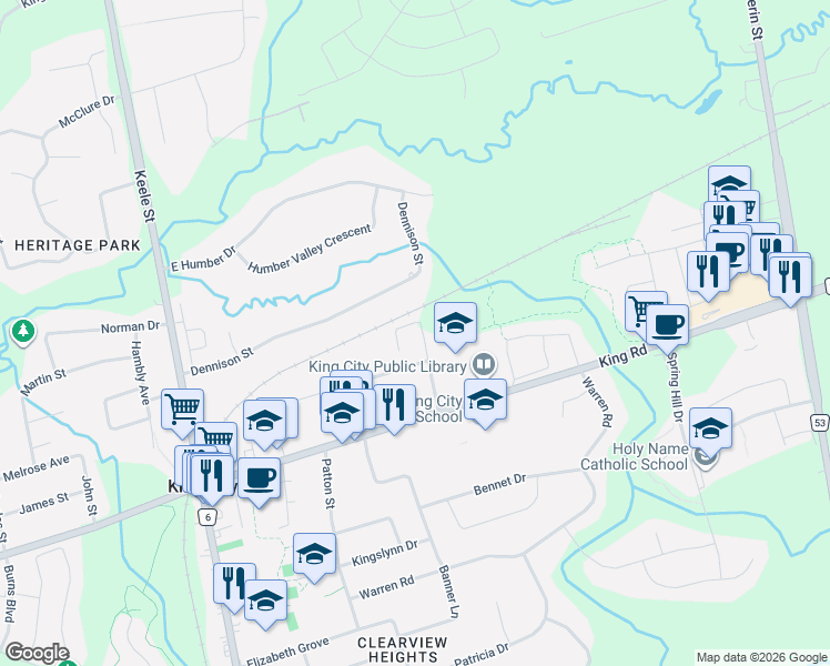 map of restaurants, bars, coffee shops, grocery stores, and more near 8 King Boulevard in King City
