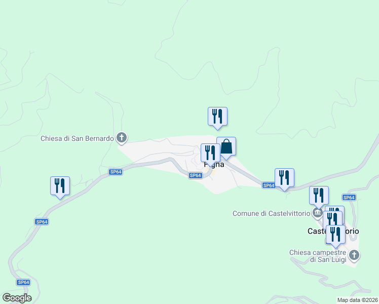 map of restaurants, bars, coffee shops, grocery stores, and more near 39 Via Fossarei in Pigna