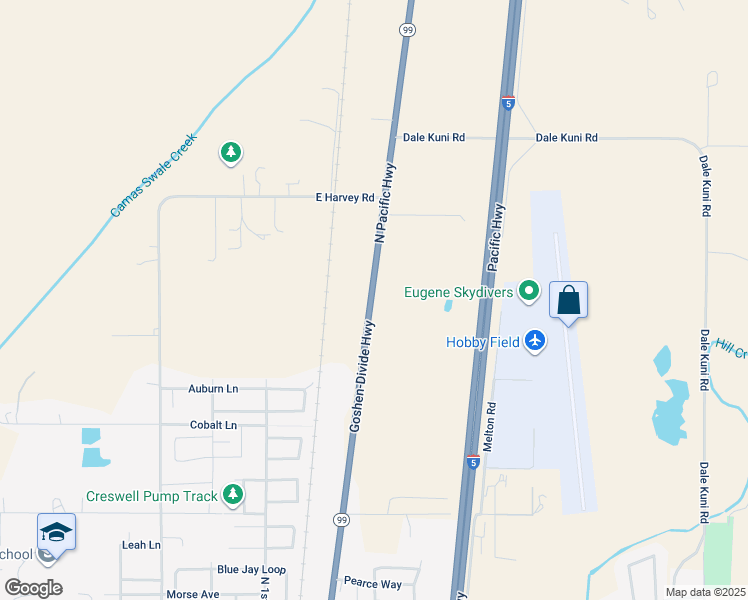 map of restaurants, bars, coffee shops, grocery stores, and more near 83595 North Pacific Highway in Creswell