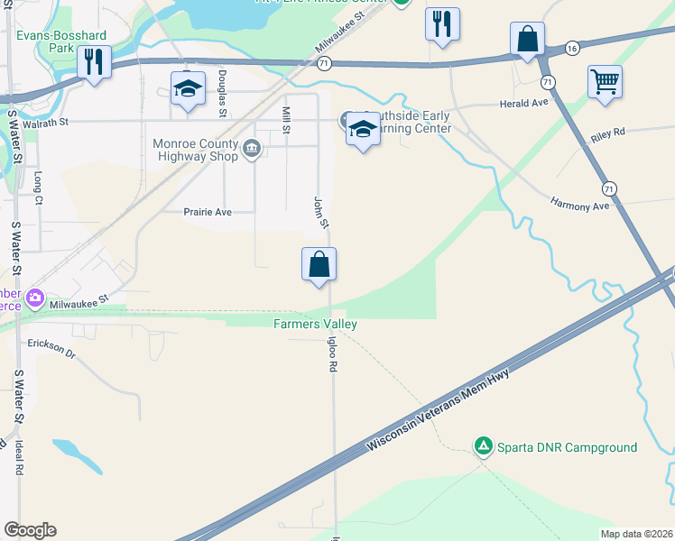 map of restaurants, bars, coffee shops, grocery stores, and more near 925-1199 John St in Sparta
