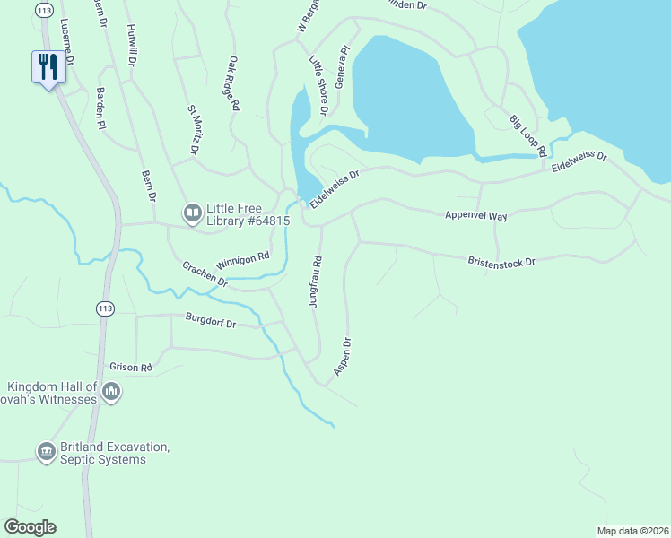 map of restaurants, bars, coffee shops, grocery stores, and more near 38 Aspen Drive in Madison