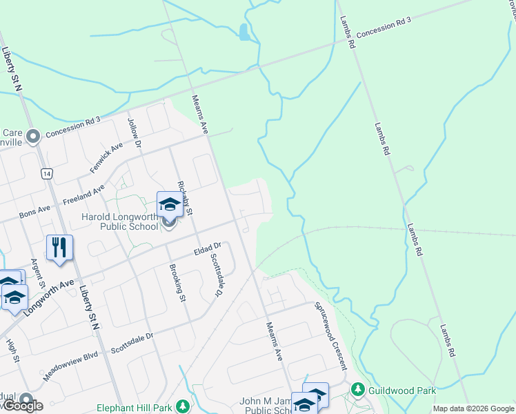 map of restaurants, bars, coffee shops, grocery stores, and more near 10 Crough Street in Clarington