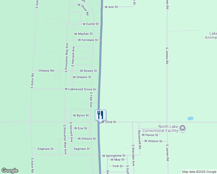 map of restaurants, bars, coffee shops, grocery stores, and more near 3746 Michigan 37 in Baldwin