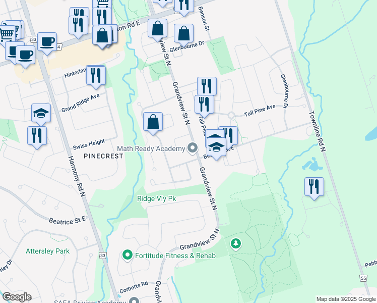 map of restaurants, bars, coffee shops, grocery stores, and more near in Oshawa